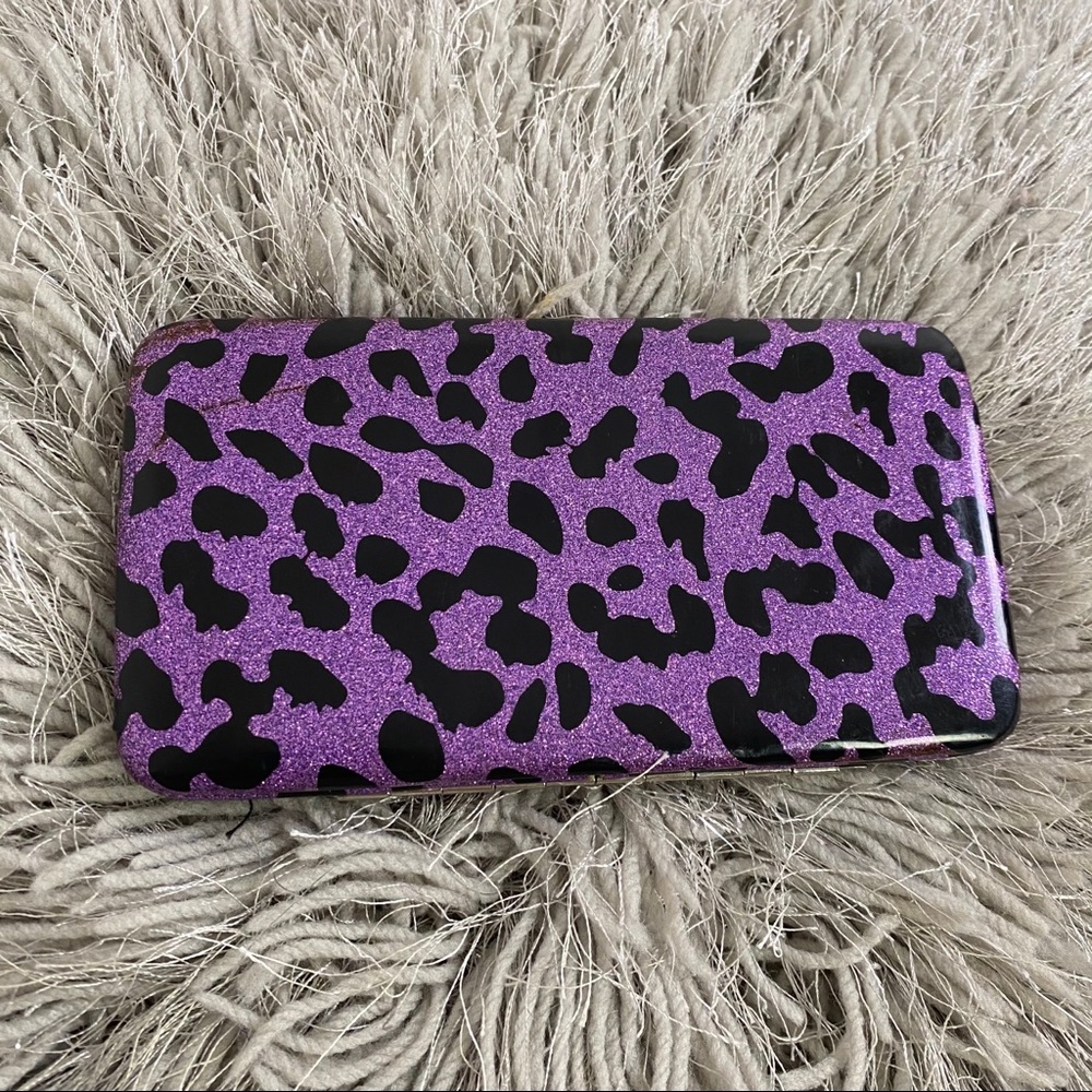 Amici Wallet Purple Leopard Women Clutch Snap